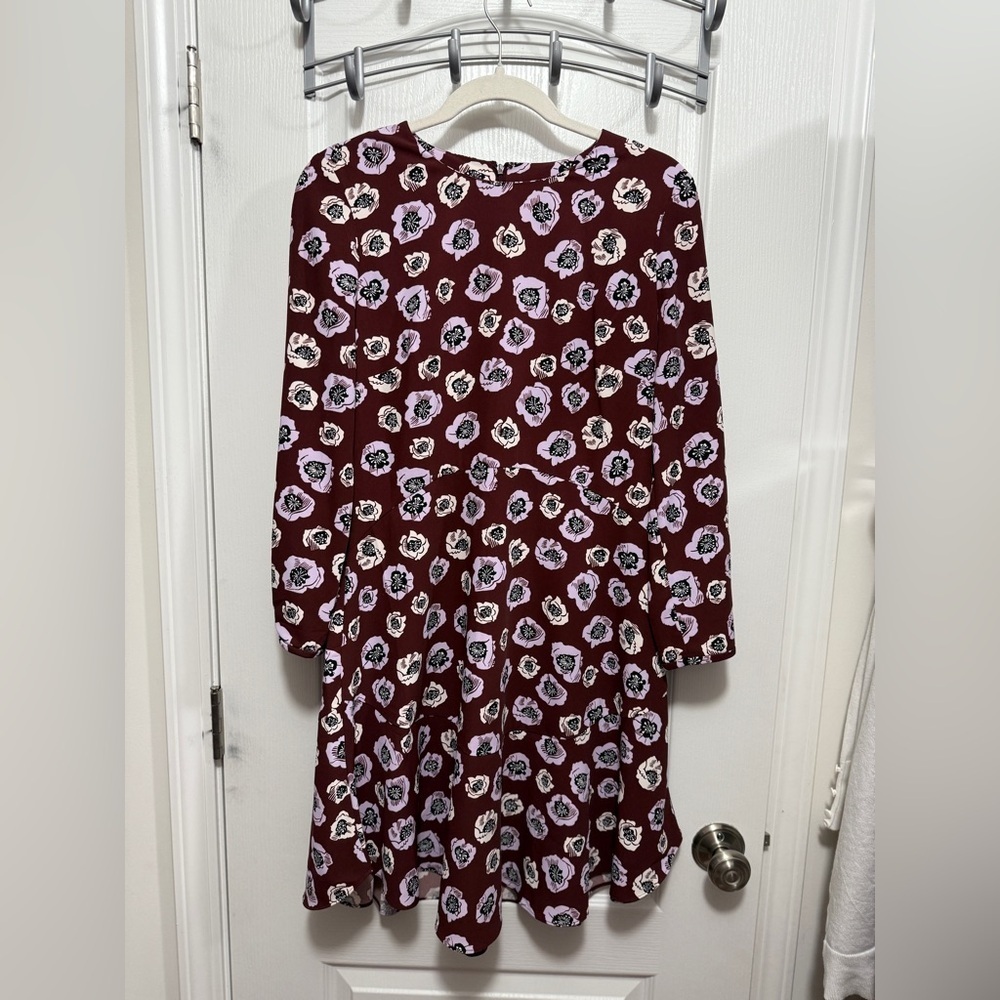 Ann Taylor Loft burgundy‎ Purple floral dress women’s 2 Boho balloon sleeve EUC